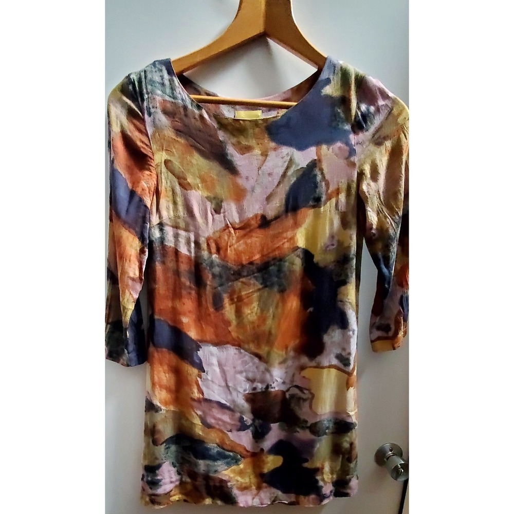 Anthropologie MAEVE Dress S Abstrast Long Sleeve Sheath Violet/Copper/Blk Artsy - Picture 2 of 8